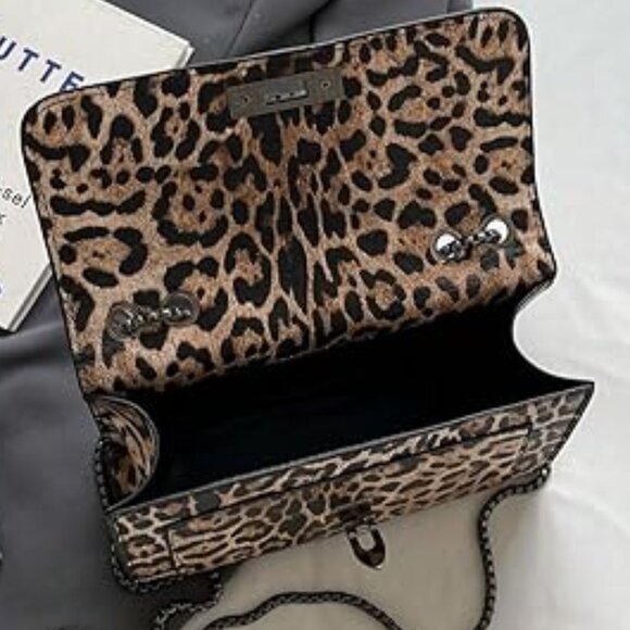 Neiman Marcus Light Brown Leopard Print Metal Buckle Chain Shoulder Bag - Picture 2 of 4